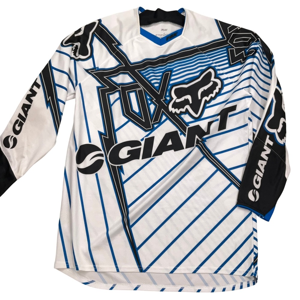 Fox Racing Giant Motocross Jersey Mens M White Blue Graphic Motocross Biker Core